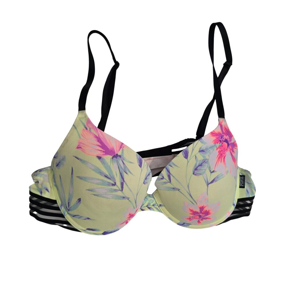 Victorias Secret Pink Neon Yellow Wear Everywhere Push Up Size 34C